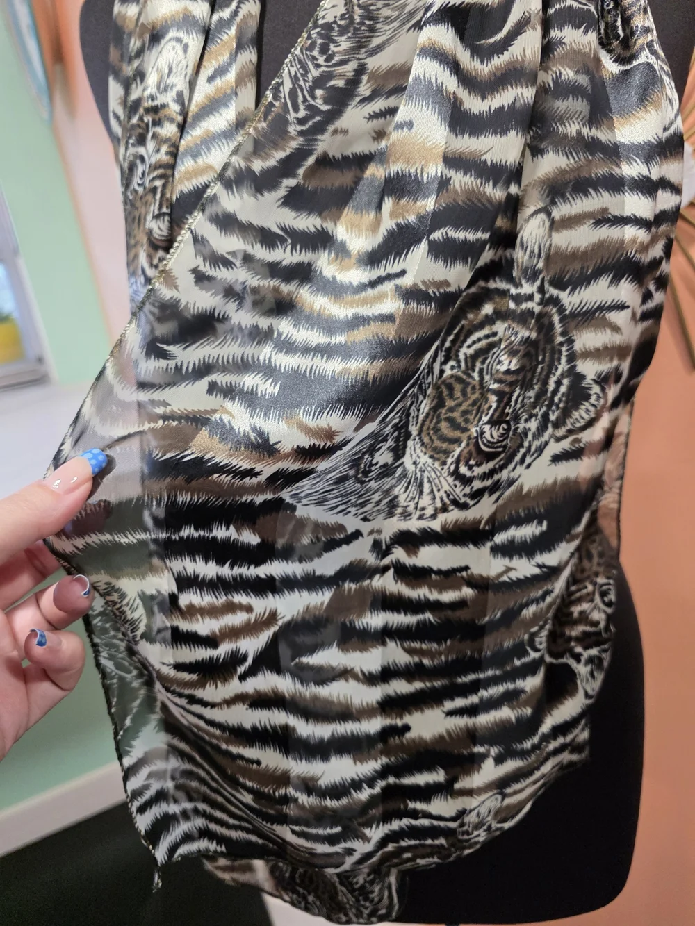 Vintage 90s Tiger Scarf Animal Print Satin Scarf - Black, Brown, Cream